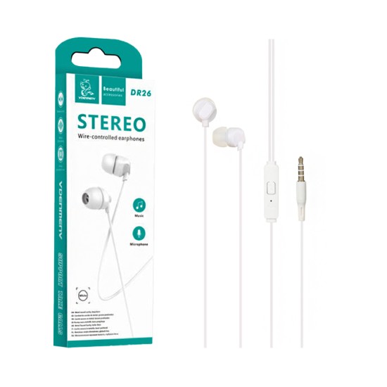 Denmen Earphones DR26 with Microphone 3.5mm 1.2m White Denmen Earphones DR26 with Microphone 3.5mm 1.2m White