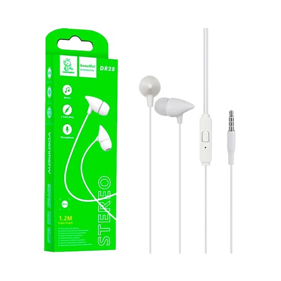 Denmen Earphones DR28 with Microphone 3.5mm 1.2m White Denmen Earphones DR28 with Microphone 3.5mm 1.2m White