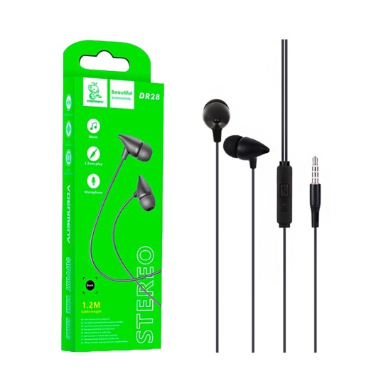 Denmen Earphones DR28 with Microphone 3.5mm 1.2m Black Denmen Earphones DR28 with Microphone 3.5mm 1.2m Black