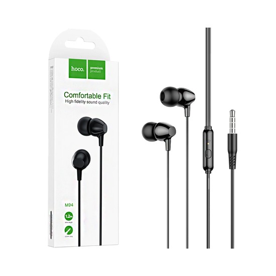 Auscultadores com Cabo Hoco M94 universal com Microfone 3,5mm 1,2m Preto
