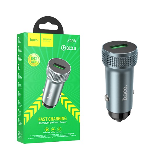 Cargador De Coche Hoco Z49A Level 18W QC3,0 Gris Metalizado