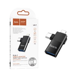 Adaptador Hoco UA17 Tipo-C/Lightning Macho Para USB Fêmea Preto