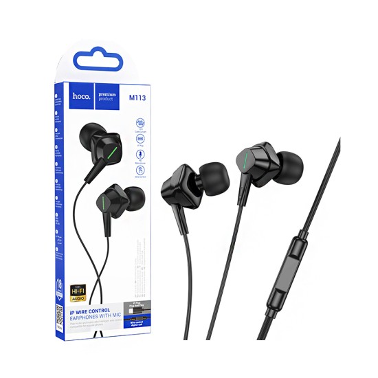 Auscultadores com Cabo Hoco M113 Clear com Microfone Lightning 1,2m Preto Auscultadores com Cabo Hoco M113 Clear com Microfone Lightning 1,2m Preto