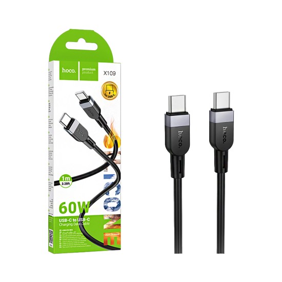 Hoco Cable X109 Energy Type-C to Type-C 60W 3A 1M Black Hoco Cable X109 Energy Type-C to Type-C 60W 3A 1M Black