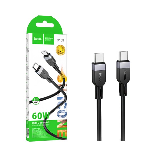 Hoco Cable X109 Energy Type-C to Type-C 60W 3A 3M Black Hoco Cable X109 Energy Type-C to Type-C 60W 3A 3M Black