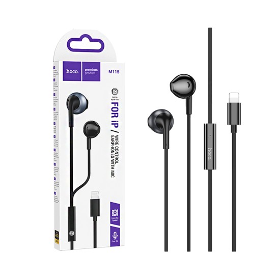 Auscultadores com Cabo Hoco M115 Sagacious com Microfone Lightning 1,2m Preto Auscultadores com Cabo Hoco M115 Sagacious com Microfone Lightning 1,2m Preto