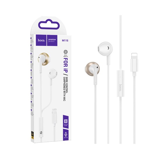 Auscultadores com Cabo Hoco M115 Sagacious com Microfone Lightning 1,2m Branco Auscultadores com Cabo Hoco M115 Sagacious com Microfone Lightning 1,2m Branco