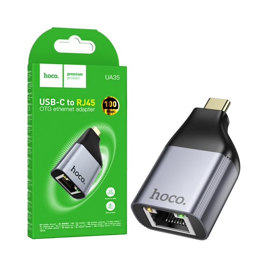 Adaptador Hoco UA35 Tipo-C para RJ45 Cinza metálico Adaptador Hoco UA35 Tipo-C para RJ45 Cinza metálico
