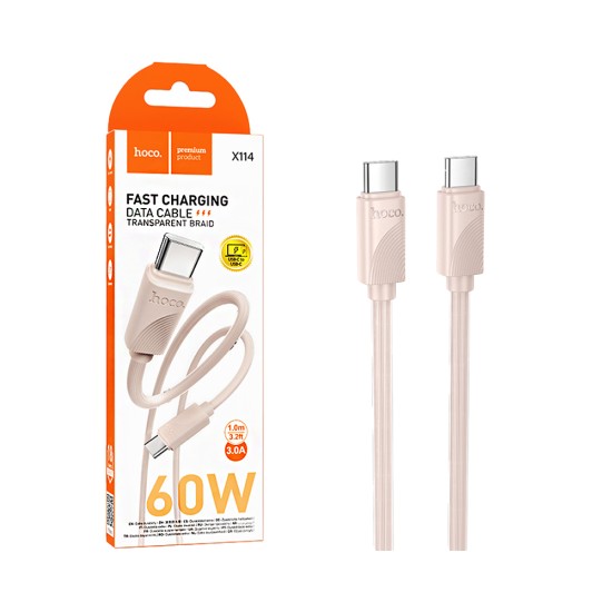 Cabo Hoco X114 Energy Tipo-C para Tipo-C 60W 3A 1M Rosa Cabo Hoco X114 Energy Tipo-C para Tipo-C 60W 3A 1M Rosa