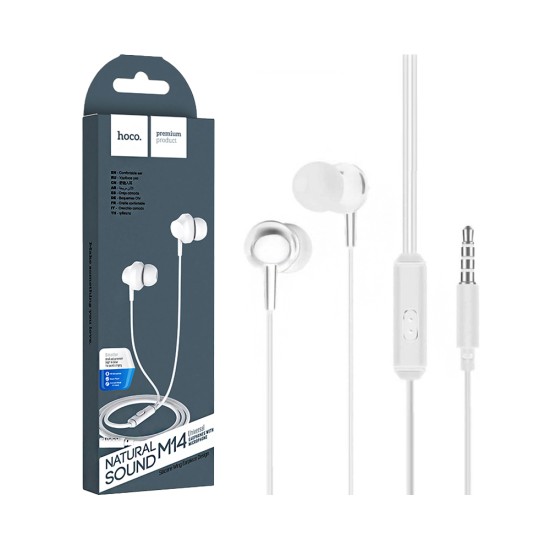 Auscultadores com Cabo Hoco M14 Initial sound com Microfone 3,5mm 1,2m Branco Auscultadores com Cabo Hoco M14 Initial sound com Microfone 3,5mm 1,2m Branco