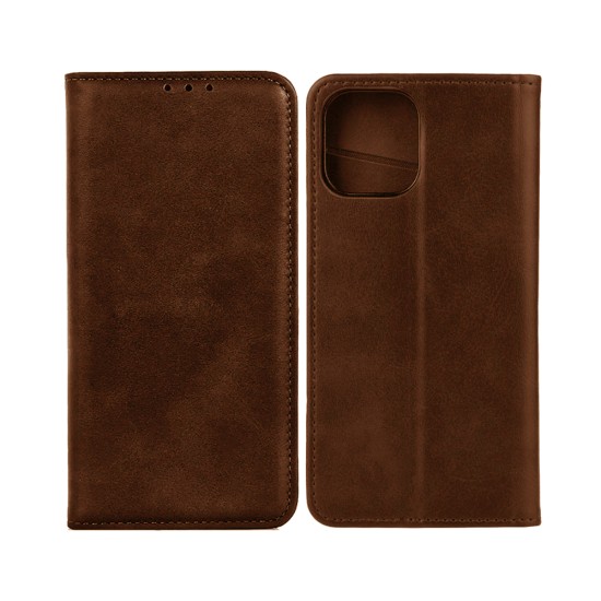Leather Flip Cover with Internal Pocket for Apple iPhone 14 Brown