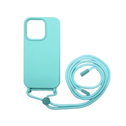 Capa de Silicone com Cordão para Apple iPhone 13 Pro Verde Mar Capa de Silicone com Cordão para Apple iPhone 13 Pro Verde Mar
