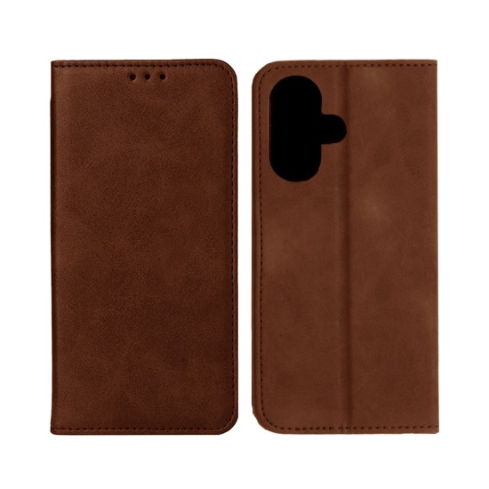 Capa Flip de Couro com Bolso Interno para Apple iPhone 16 Plus Marrom