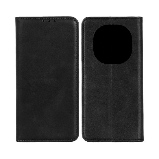 Capa Flip de Couro com Bolso Interno para Xiaomi Redmi Note 14 Pro/Redmi Note 14 Pro Plus 5G Preto