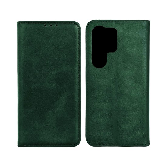Leather Flip Cover with Internal Pocket for Samsung Galaxy S25 Ultra Green