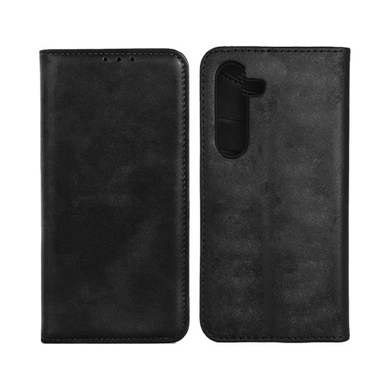 Leather Flip Cover with Internal Pocket for Samsung Galaxy S24 FE Black