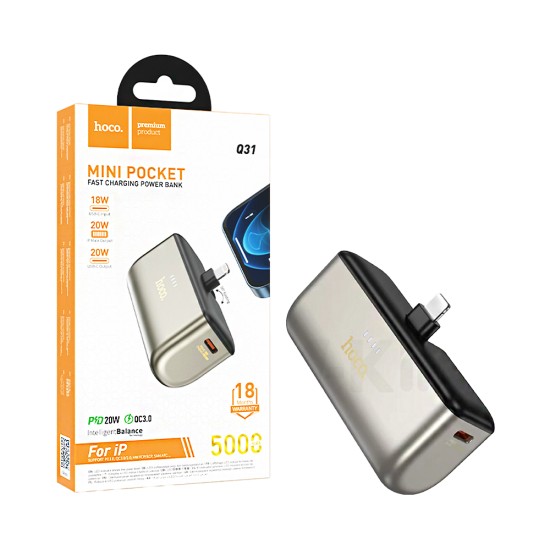 Hoco Mini Pocket Power Bank Q31 Ingenious with Lightning connector PD20W 5000mAh Gold