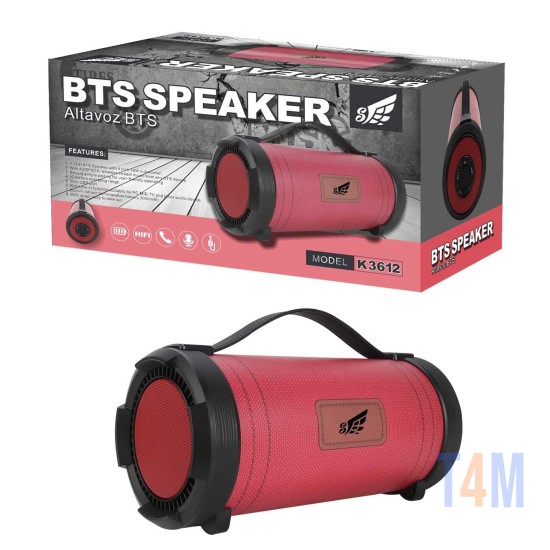 ALTAVOZ BTS K3612 BLUETOOTH/FM/AUDIO/USB ROJO