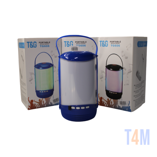 COLUNA DE SOM PORTÁTIL WIRELESS TG-606 AUX/USB/CARTÃO DE MEMÓRIA AZUL