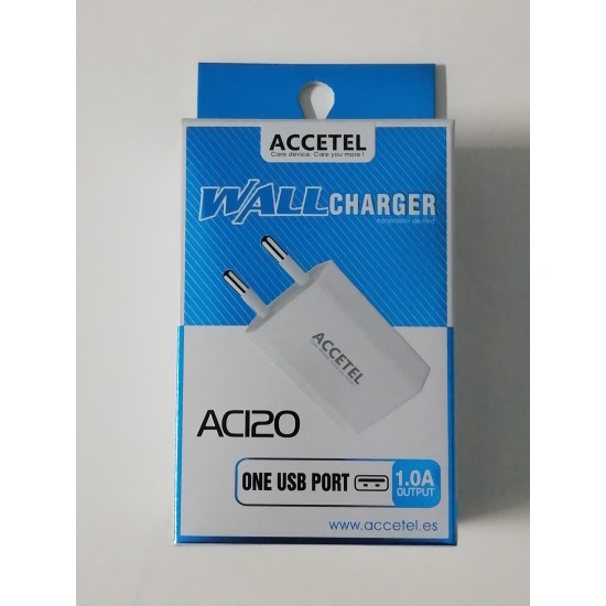 ADAPTADOR ACCETEL ONE USB PORT 1.0A AC120 BRANCO