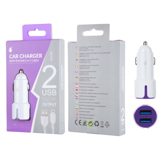 ADAPTADOR MTK DUAL USB 2.4A PARA CARRO BRANCO BULK