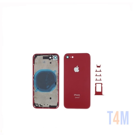 Carcasa trasera roja para Apple iPhone 8 Plus con marco y anillo de carga rojo