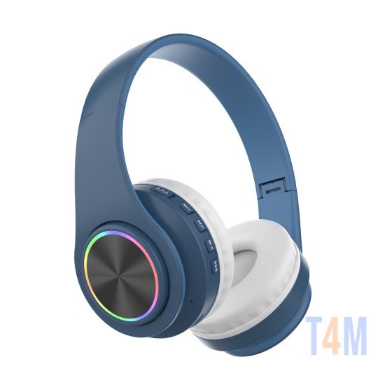 LUMINOUS WIRELESS HEADPHONE T39 TF/MICRO SD/HANDS-FREE WITH COLORFUL LED AND NOISE-CANCELING FEATURE 400MAH BLUE