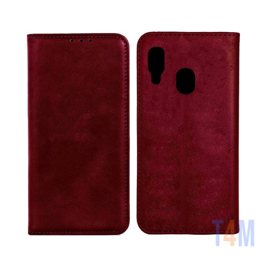 Capa de Couro com Bolso Interno para Samsung Galaxy A20E Vermelho