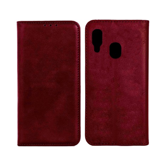 Leather Flip Cover with Internal Pocket For Samsung Galaxy A20E Red