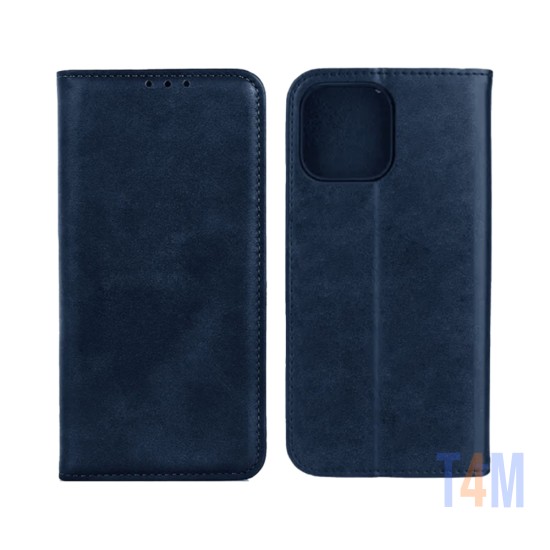 Capa Flip de Couro com Bolso Interno para Apple iPhone 15 Plus Azul