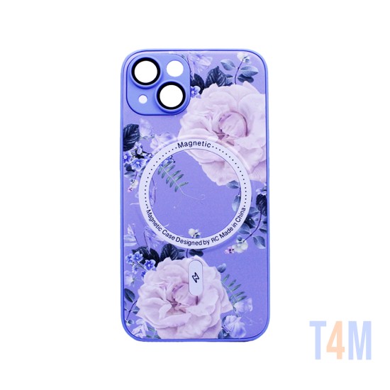 Capa Magnética com Desenho de Flores para Apple iPhone 13 Roxo