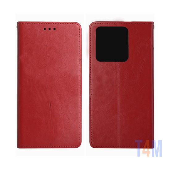 Funda Abatible de Cuero con Bolsillo Interno para Xiaomi Redmi Note 13 4G Rojo