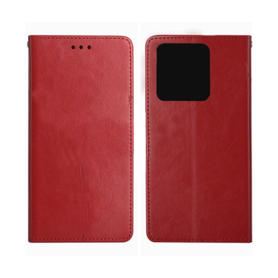 Capa Flip de Couro com Bolso Interno para Xiaomi Redmi Note 13 4G Vermelho