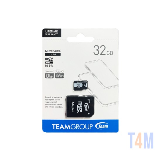 Tarjeta de Memoria MicroSDHC Team Group 32GB UHS-I U1 Clase 10 con Adaptador