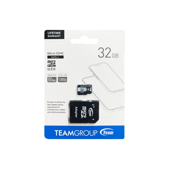 Cartão de Memória MicroSDHC Team Group 32GB UHS-I U1 Classe 10 com Adaptador