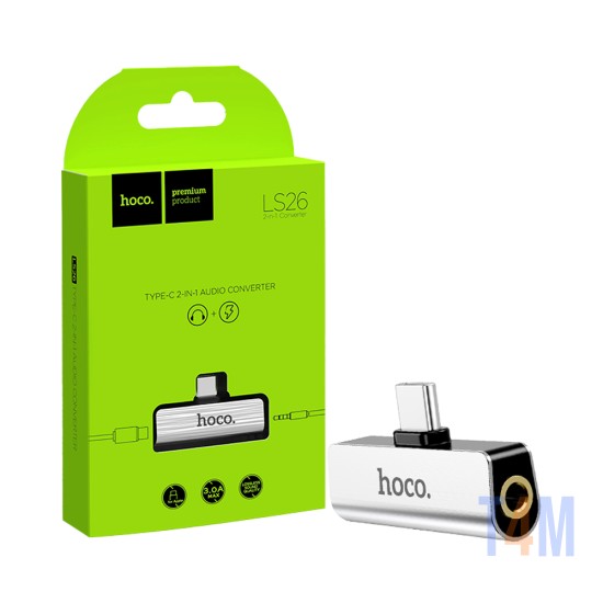 Adaptador de Áudio Hoco LS26 Tipo-C a 3,5mm+Tipo-C Prata