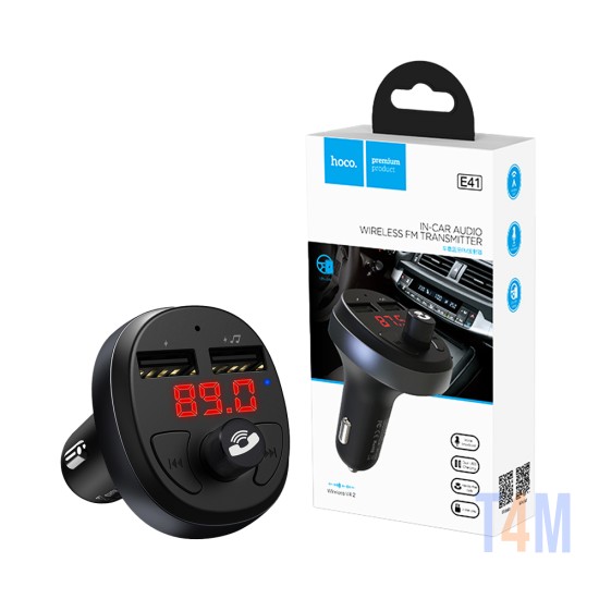 Transmissor FM Sem Fio Hoco E41 com Porta Dupla USB Preto