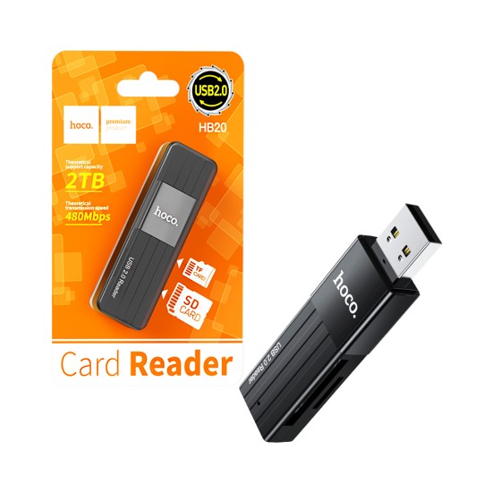 Hoco 2 in 1 Card Reader HB20 2TB/ 480Mbps USB2.0 Black