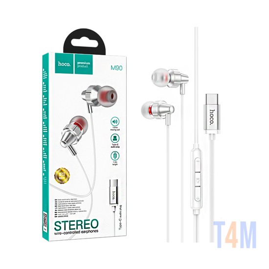 Auriculares Universal Hoco M90 Delight con Cable y Micrófono Tipo-C 1,2m Plata clara