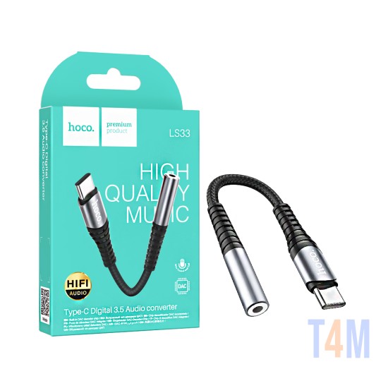 Cable Adaptador de Audio Hoco LS33 Tipo-C a 3,5mm Gris Metálico