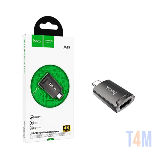 Adaptador OTG Hoco UA19 Easy Tipo-C Macho Para HDTV Fêmea Cinza Metálico