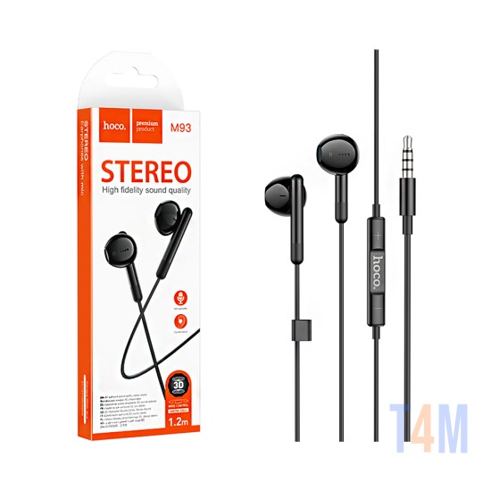 Auscultadores Universal Hoco M93 com Cabo e Microfone 3,5mm 1,2m Preto