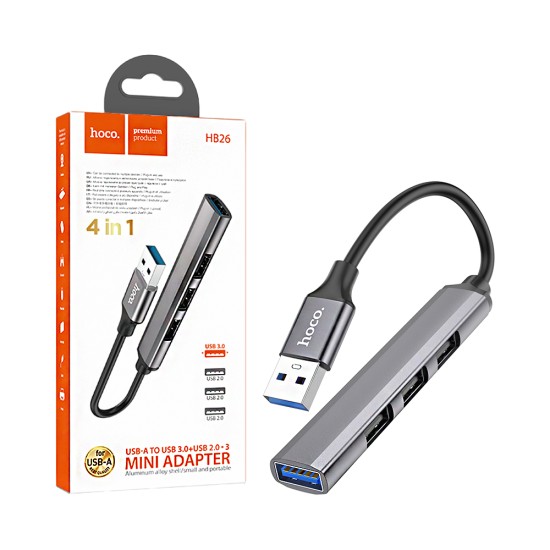 Adaptador Hoco HB26 USB para 4USB Cinza Metálico