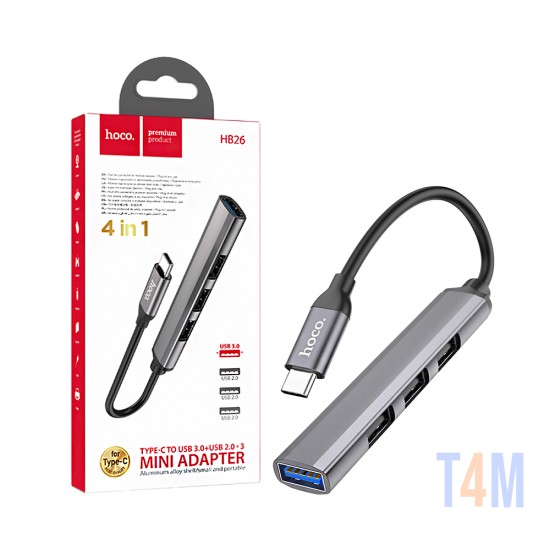 Adaptador Hoco HB26 Tipo-C para 4USB Cinza Metálico