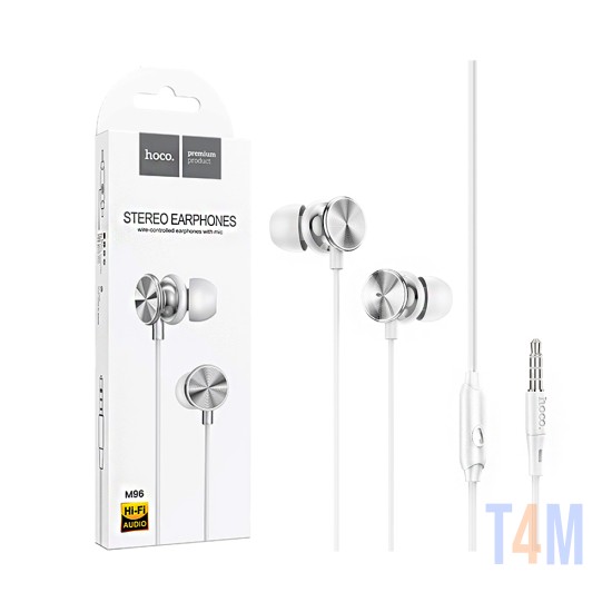 Hoco Universal Wired Earphones M96 Platinum with Microphone 3.5mm 1.2m Elegant Silver