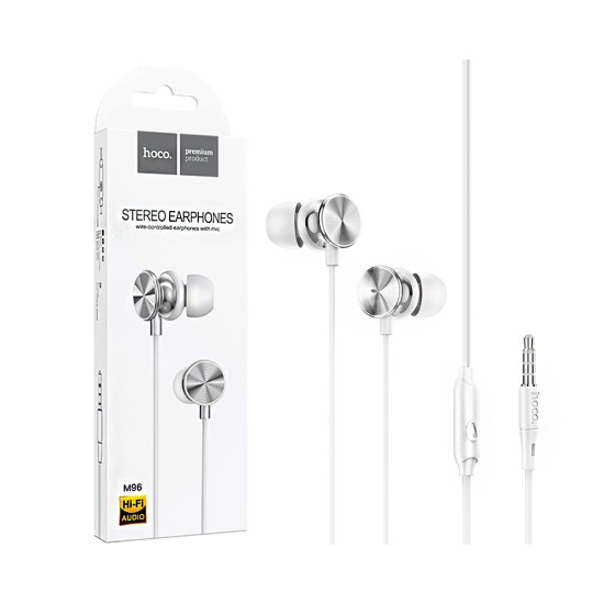 Hoco Universal Wired Earphones M96 Platinum with Microphone 3.5mm 1.2m Elegant Silver