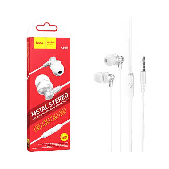 Hoco Universal Wired Earphones M98 Delighted with Microphone 3.5mm 1.2m Silver Sand