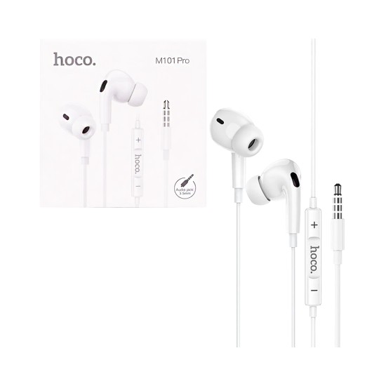 Hoco Wired Earphones M101 Pro with Microphone 3.5mm 1.2m White