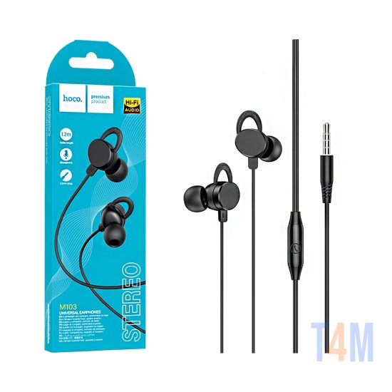 Auriculares Universal Hoco M103 Rhyme con Cable y Micrófono 3,5mm 1,2m Negro