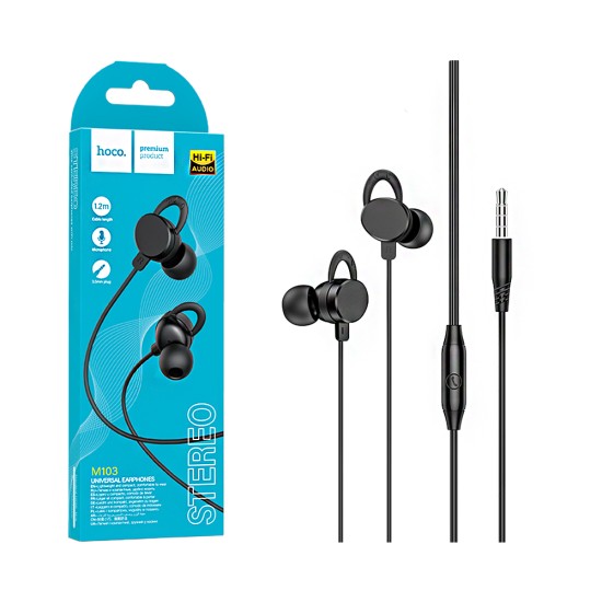 Hoco Universal Wired Earphones M103 Rhyme with Microphone 3.5mm 1.2m Black